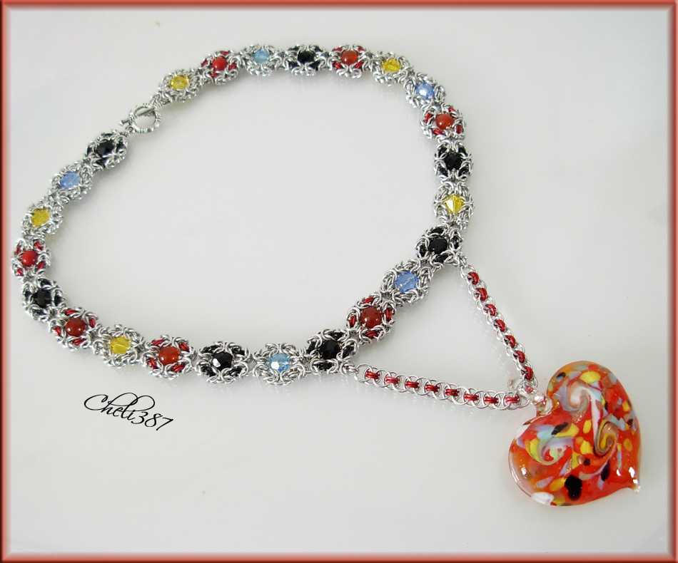 multicolor  romanov heart necklace
